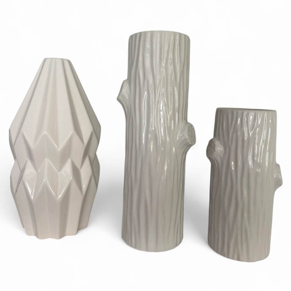 Ceramic White Modern Decorative Vases Assorted Lot Bundle X 3 Home Decor